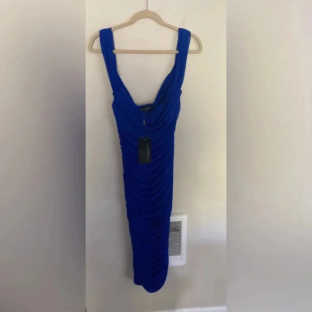 Nwt Emprada Kat Royal Blue Mesh Off Shoulder Dress Size Medium — image 4 of 8
